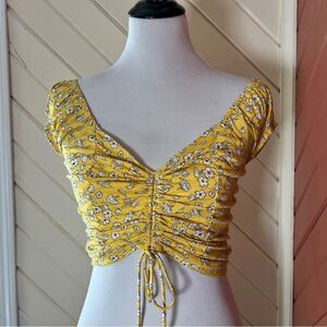 JAPNA | Yellow Ditsy Floral Smocked Crop Top Sz Medium